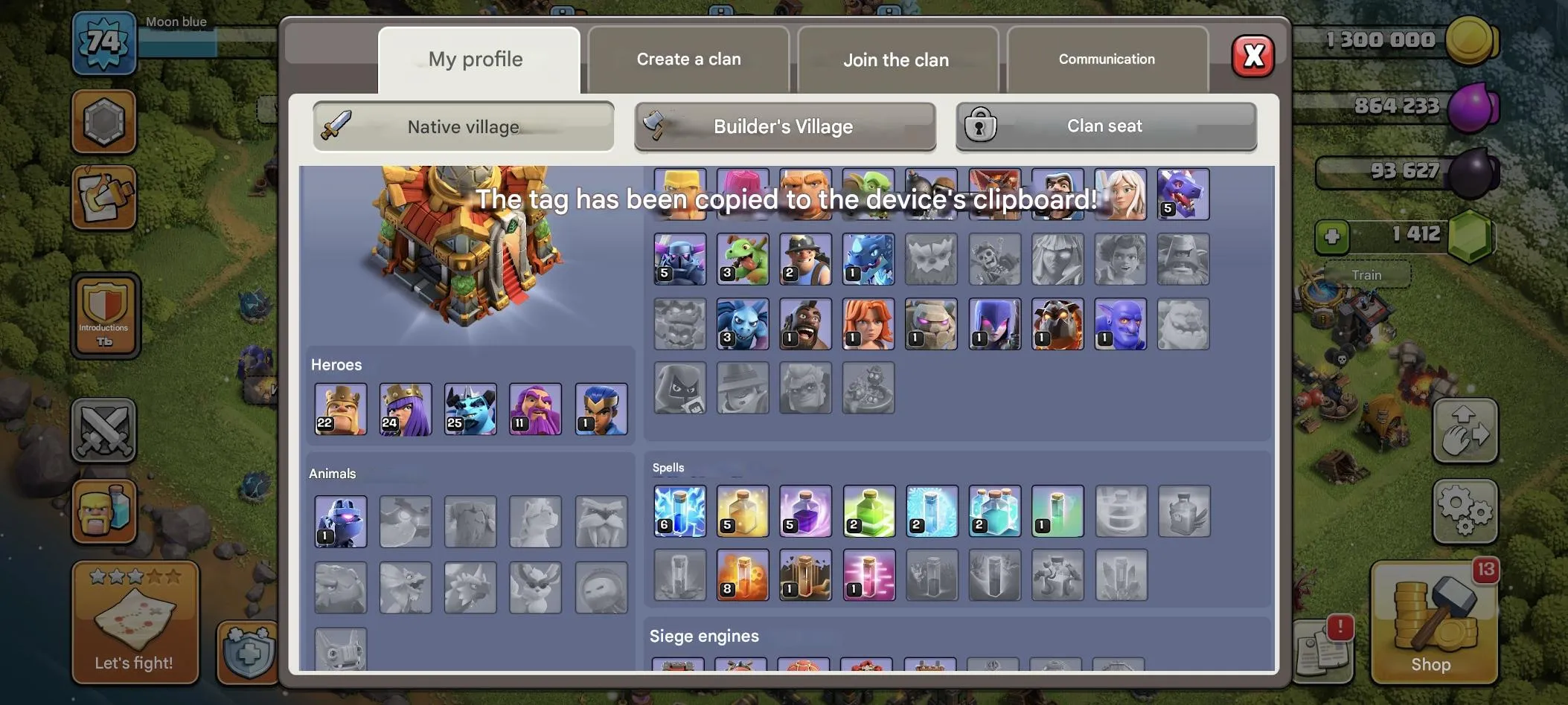 COC577 TH16 1400 Gems Heroes 22/24/25/11/1 5 Builders Name Change Many Items 
